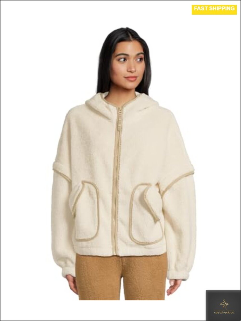 Full Zip Plush Recycled Polyester Hooded Fleece Jacket Women Hiking